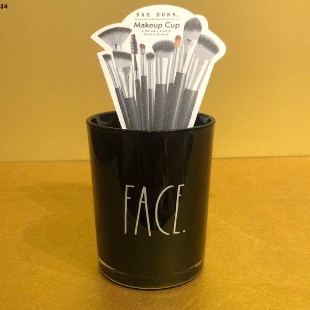 Rae Dunn FACE. Glass Makeup Cup Black